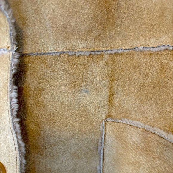 GUESS Genuine Leather Shearling Coat Tan Long Vintage 90s Y2K Size L - Picture 3 of 13